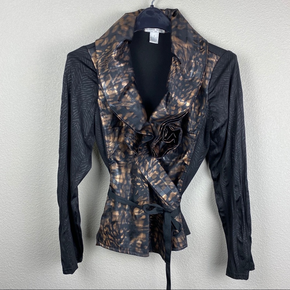 Alberto Makali ruffled wrap copper blazer jacket M